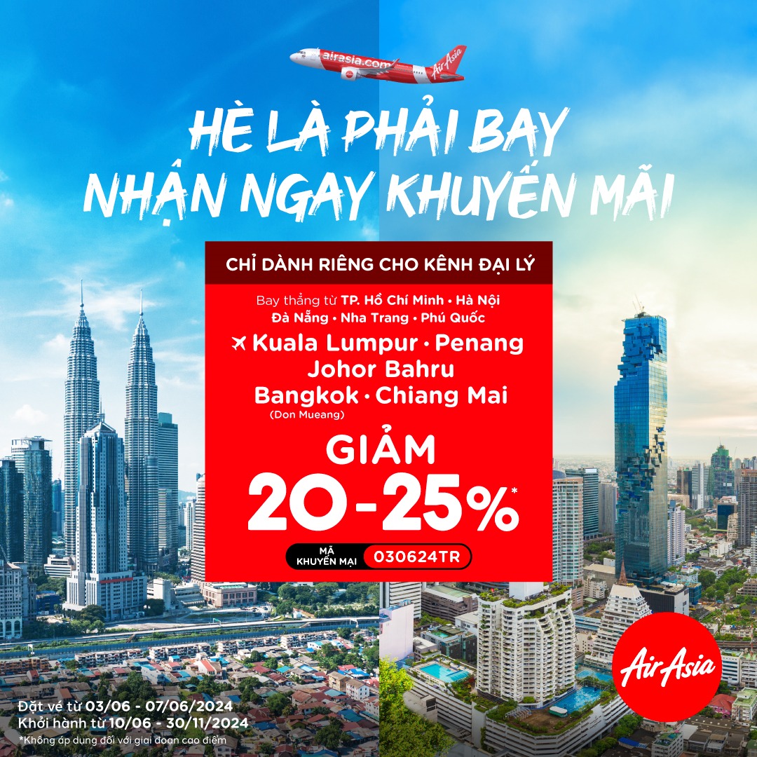 Air Asia: Hè là phải bay - Nhận ngay khuyến mại lên tới 25% Air Asia: Hè là phải bay - Nhận ngay khuyến mại lên tới 25%