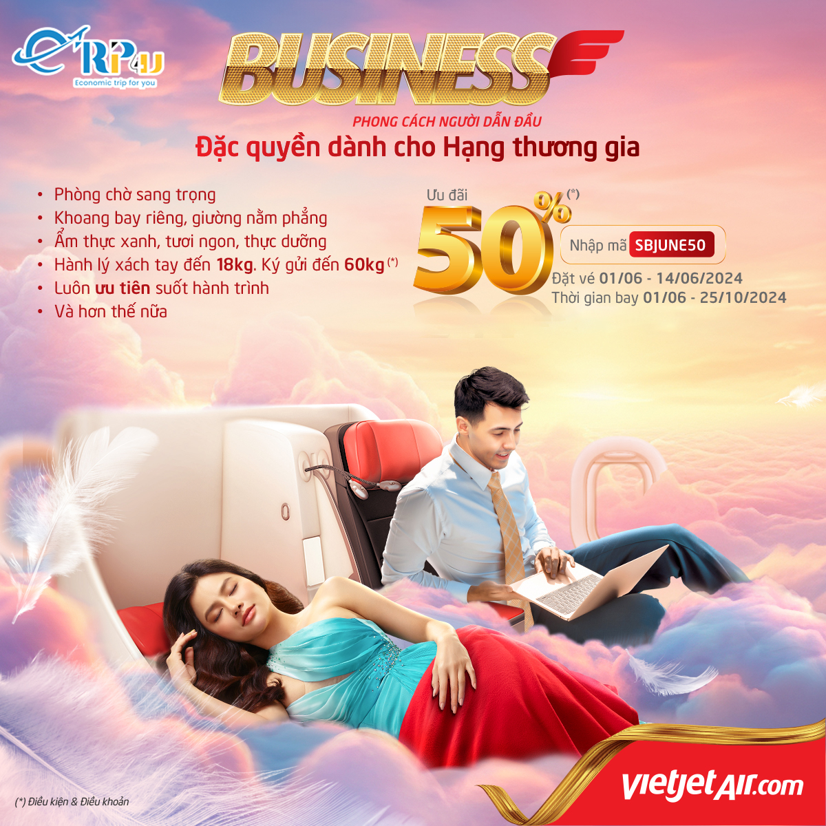 Vietjet khuyến mãi 50% cho hạng vé Business Vietjet khuyến mãi 50% cho hạng vé Business