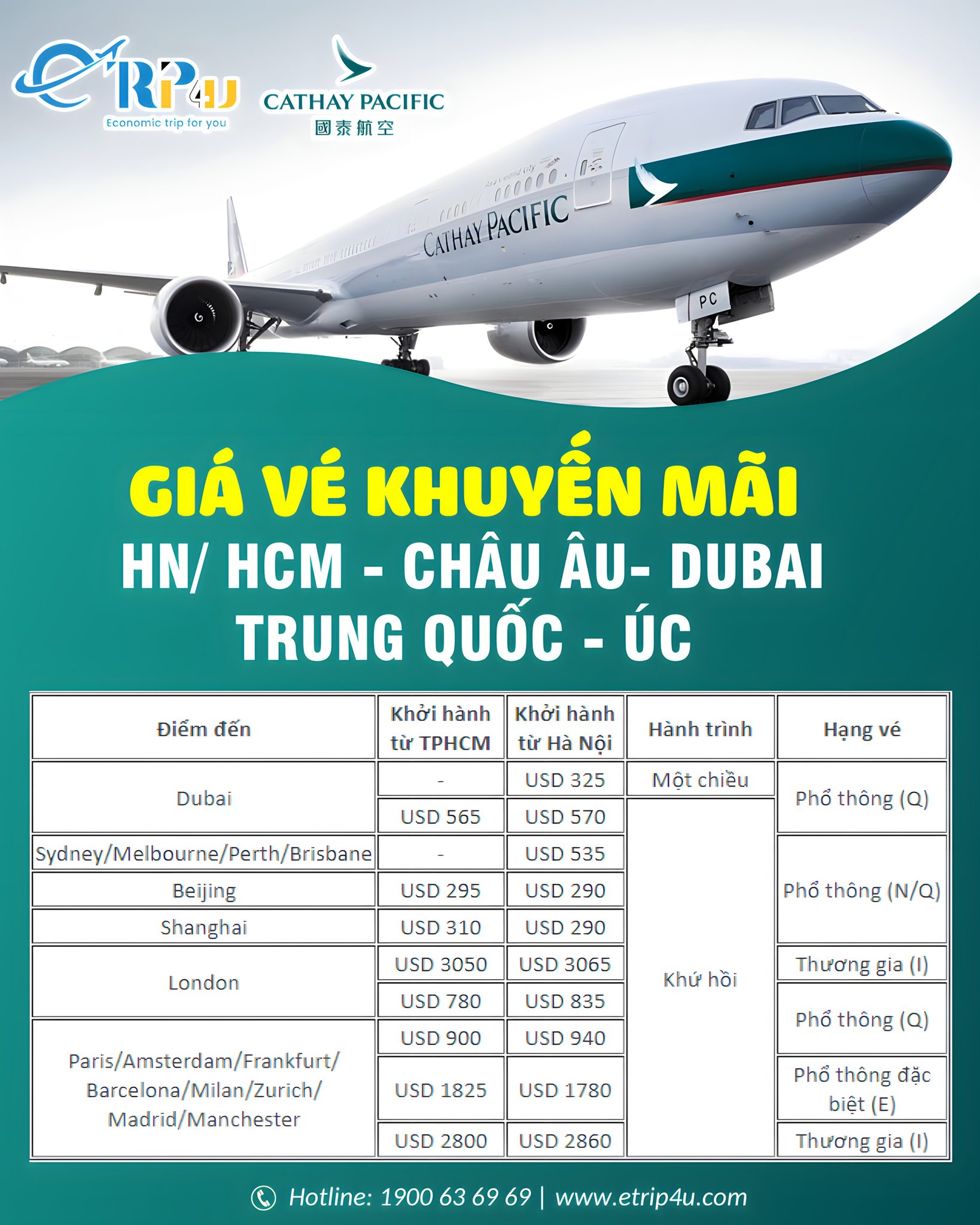 Cathay Pacific: Khuyến m&atilde;i h&agrave;nh tr&igrave;nh đến ch&acirc;u &Acirc;u - Dubai - Trung Quốc - &Uacute;c