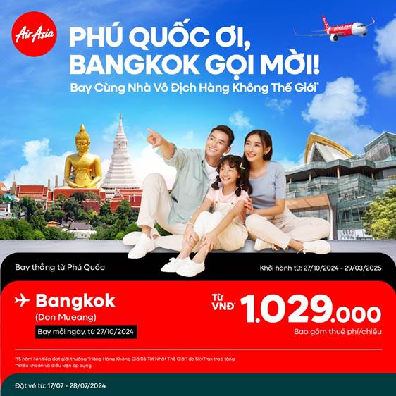 AirAsia: Mở bán đường bay mới PHÚ QUỐC - BANGKOK AirAsia: Mở bán đường bay mới PHÚ QUỐC - BANGKOK
