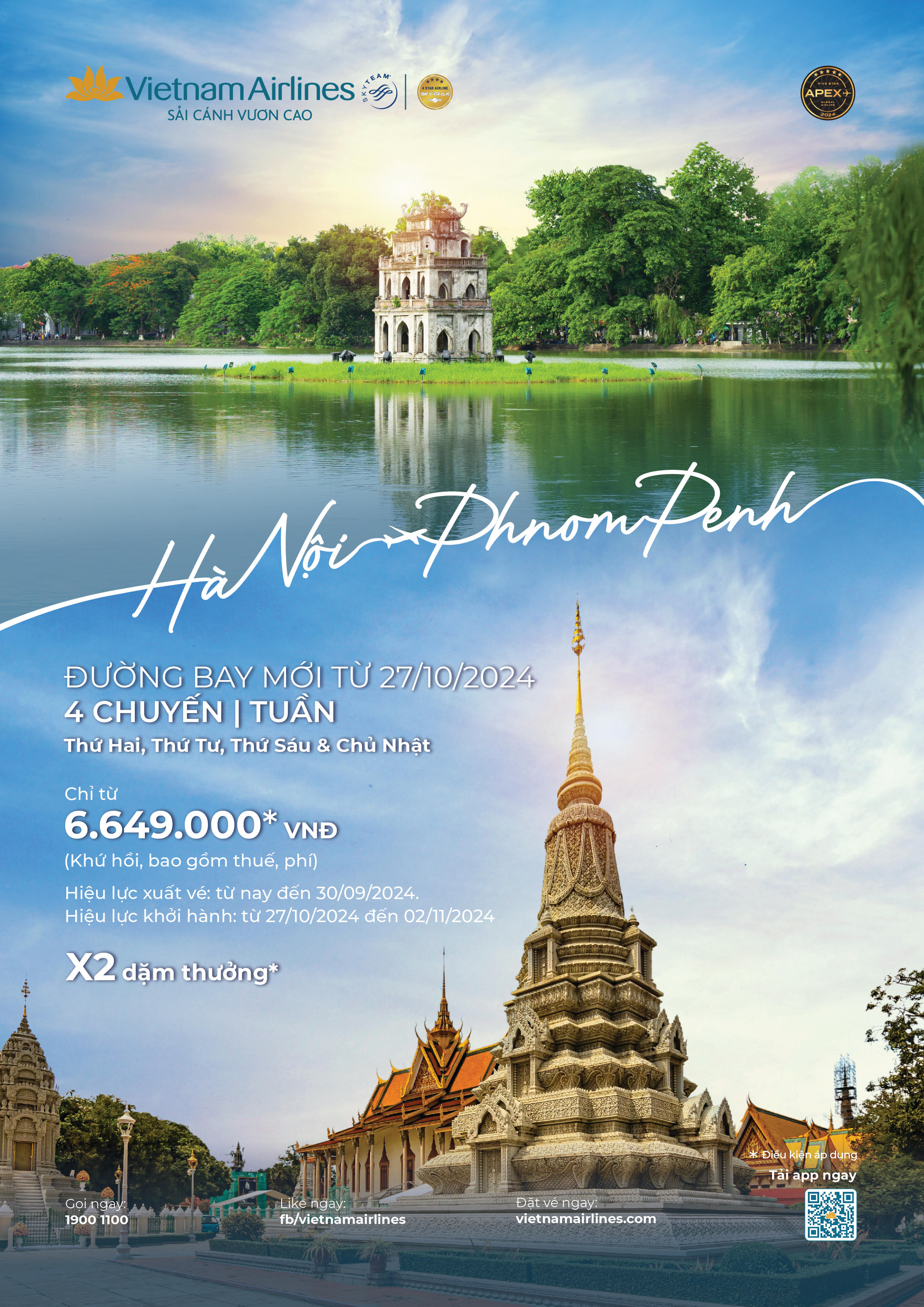 Vietnam Airlines: Mở b&aacute;n đường bay thẳng H&agrave; Nội - Phn&ocirc;m P&ecirc;nh (Campuchia)
