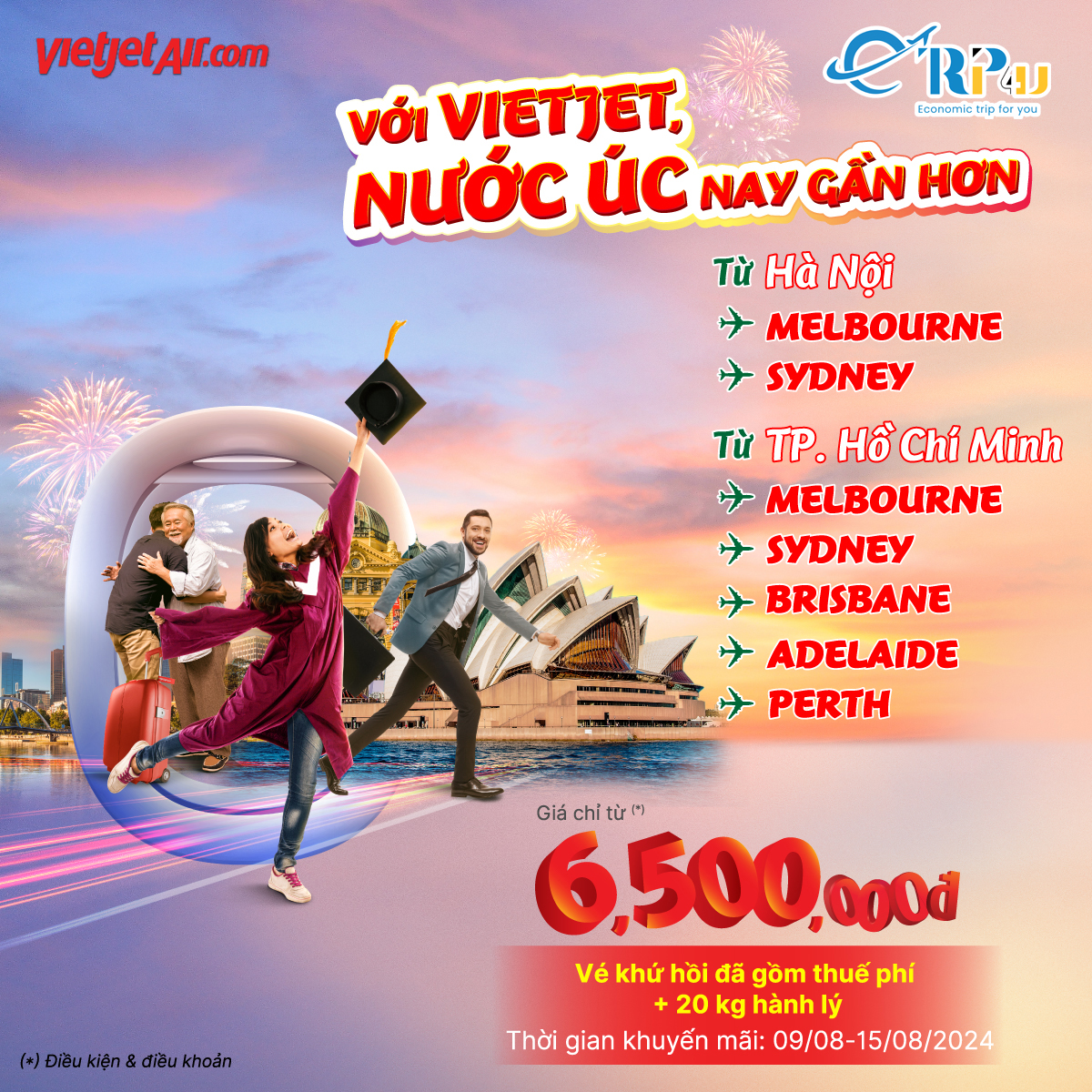 Vietjet: Bay Úc siêu ưu đãi khi giá vé khứ hồi chỉ từ 6.500.000đ Vietjet: Bay Úc siêu ưu đãi khi giá vé khứ hồi chỉ từ 6.500.000đ
