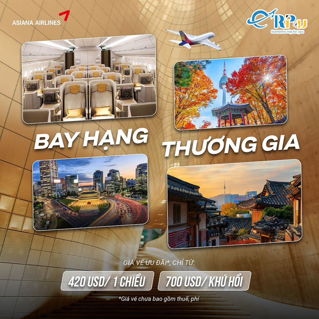 Asiana Airlines: Bay hạng thương gia chỉ từ 420USD