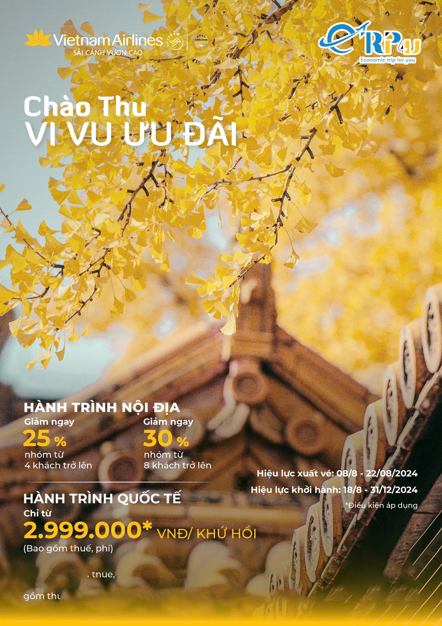 Vietnam Airlines: Ch&agrave;o Thu với nhiều mức gi&aacute; hấp dẫn, giảm đến 30%