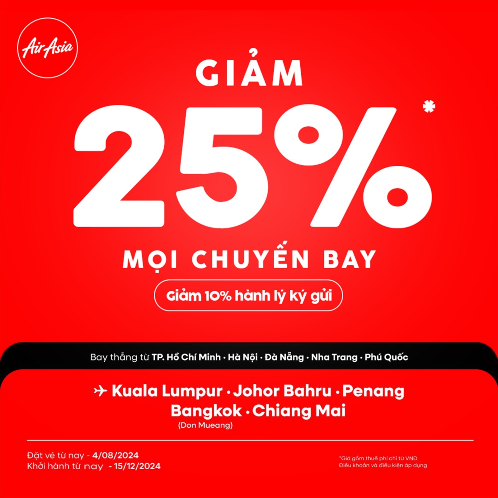AirAsia: Giảm 25% trên mọi chuyến bay AirAsia: Giảm 25% trên mọi chuyến bay