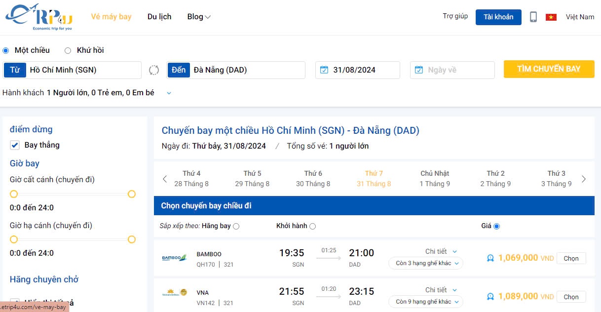 Hướng dẫn đặt vé máy bay Đà Nẵng Sài Gòn tại Vnbuy Hướng dẫn đặt vé máy bay Đà Nẵng Sài Gòn tại Vnbuy