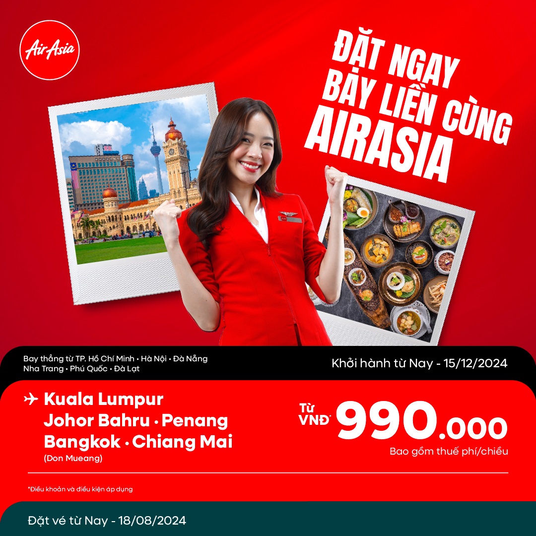 Air Asia: Chương trình khuyến mãi giai đoạn 10/08/2024 - 18/08/2024 Air Asia: Chương trình khuyến mãi giai đoạn 10/08/2024 - 18/08/2024