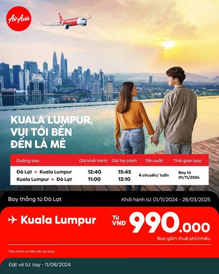 AirAsia: Mở bán đường bay mới "ĐÀ LẠT - KUALA LUMPUR" AirAsia: Mở bán đường bay mới "ĐÀ LẠT - KUALA LUMPUR"