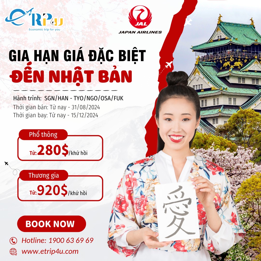 Japan Airlines: Gia hạn giá vé đặc biệt từ Việt Nam đến Nhật Bản Japan Airlines: Gia hạn giá vé đặc biệt từ Việt Nam đến Nhật Bản