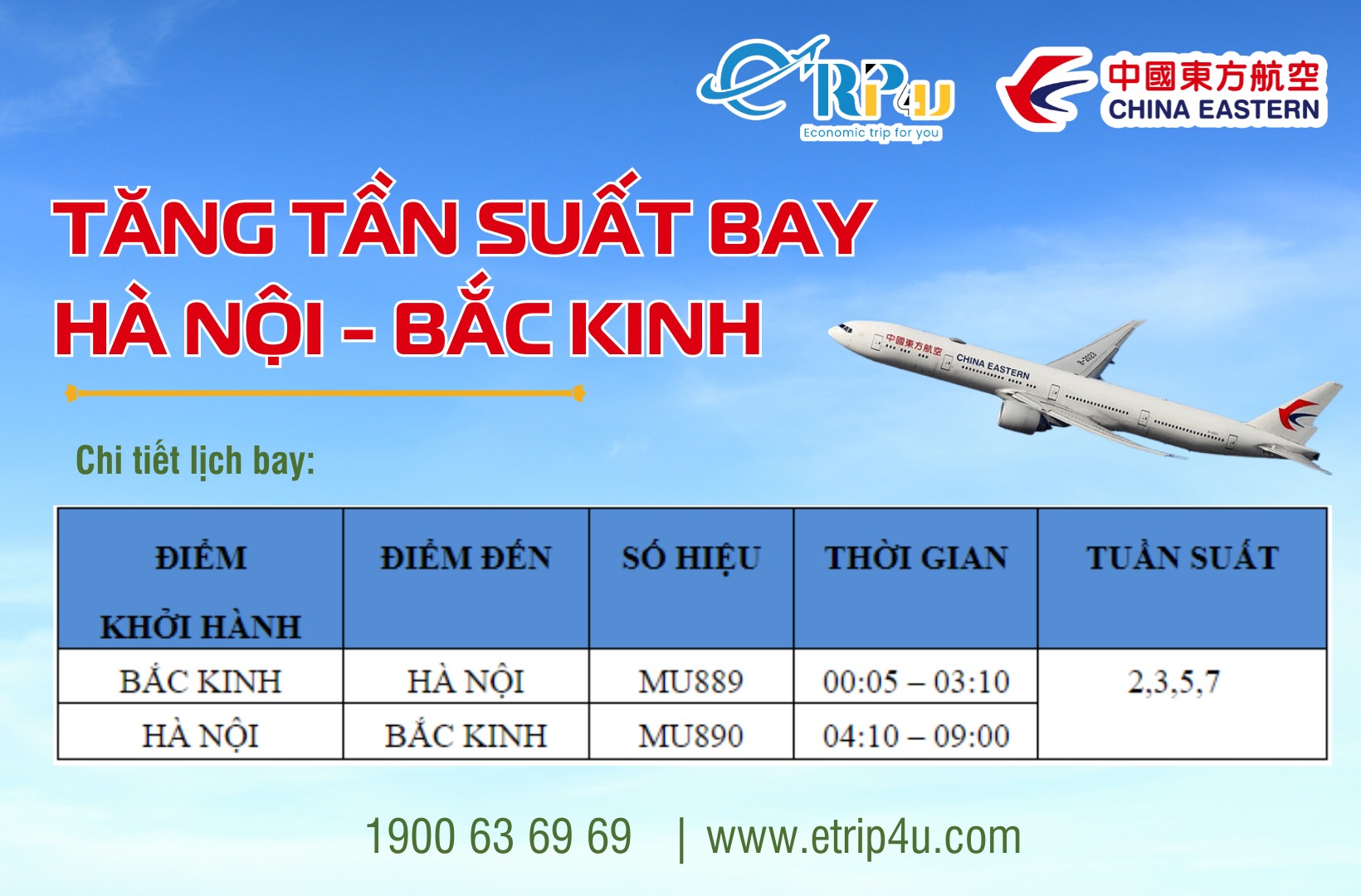 China Eastern Airlines: Tăng chuyến cho chặng bay Hà Nội - Bắc Kinh China Eastern Airlines: Tăng chuyến cho chặng bay Hà Nội - Bắc Kinh