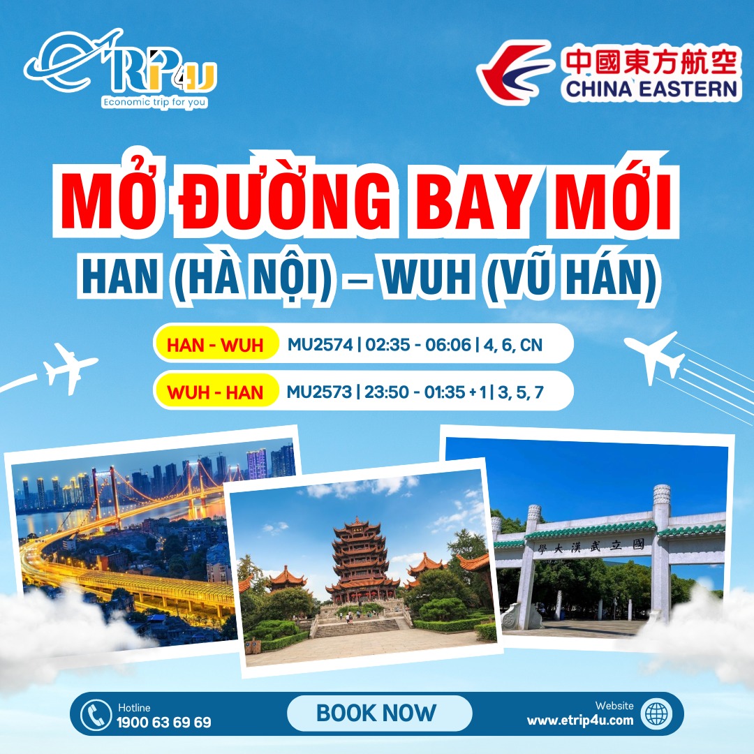 China Eastern Airlines: Khai th&aacute;c chặng H&agrave; Nội - Vũ H&aacute;n từ 12/11/2024 - 28/03/2025