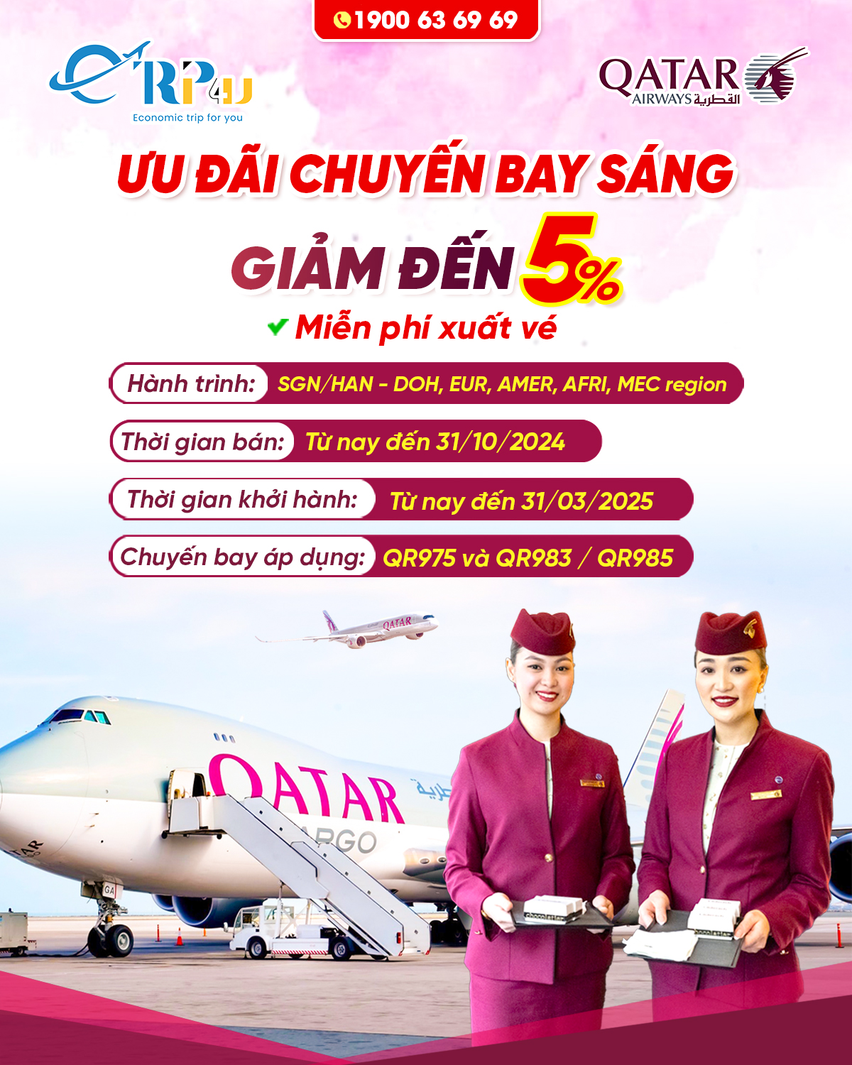 Qatar Airwasy: Ưu đãi chuyến bay sáng, giảm ngay 10% giá vé Qatar Airwasy: Ưu đãi chuyến bay sáng, giảm ngay 10% giá vé