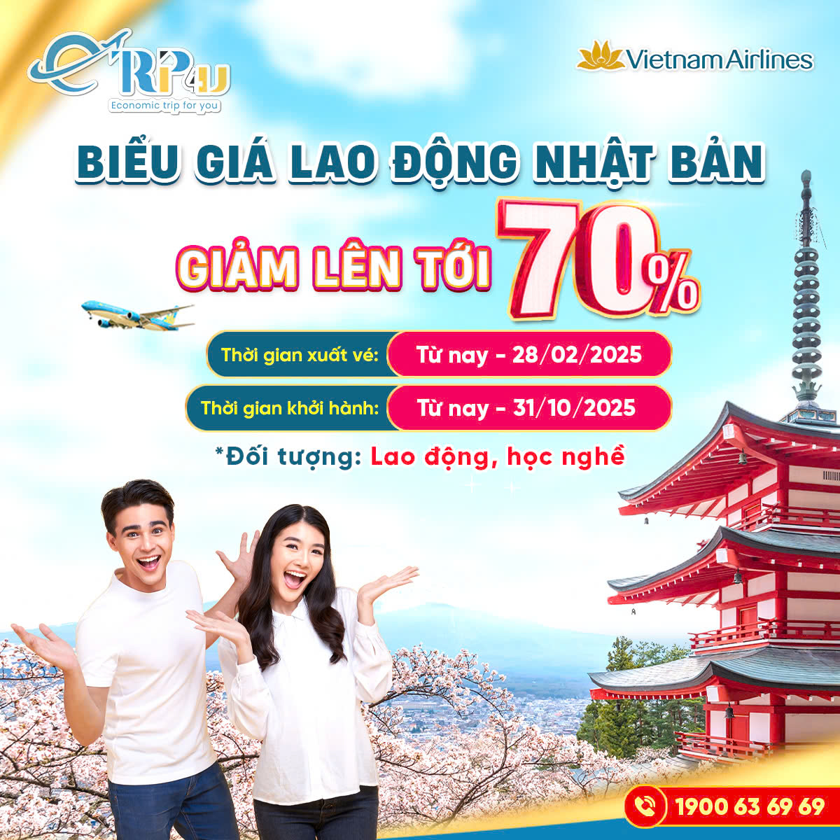 Vietnam Airlines: Ưu đãi dành cho đối tượng lao động, giảm tới 70% giá vé tới Nhật Vietnam Airlines: Ưu đãi dành cho đối tượng lao động, giảm tới 70% giá vé tới Nhật