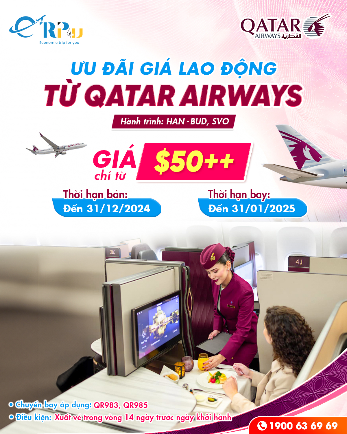 Qatar Airways: Ưu đãi giá lao động Qatar Airways: Ưu đãi giá lao động