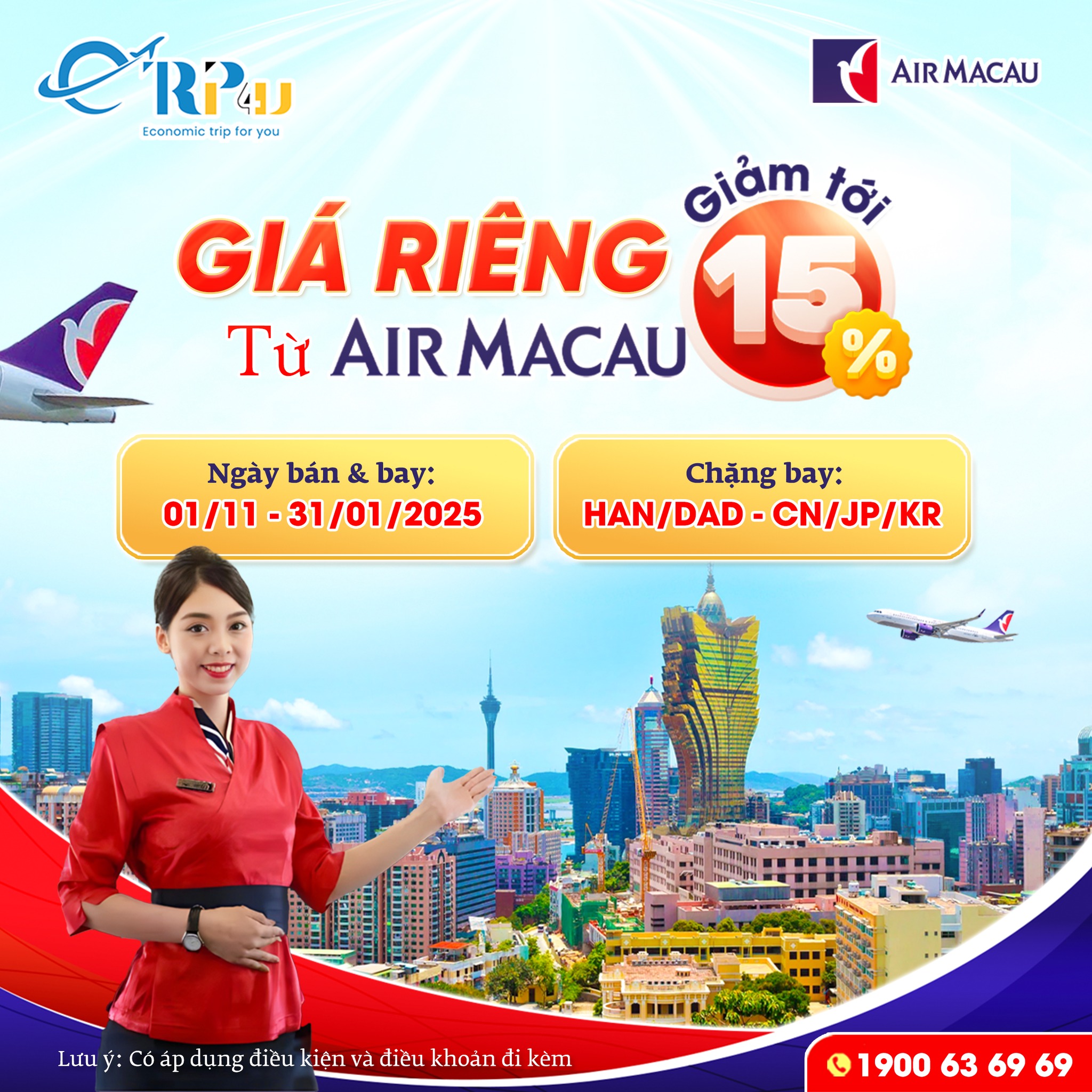 Air Macau: Ưu đ&atilde;i gi&aacute; ri&ecirc;ng khi đặt v&eacute; tại Vnbuy, giảm tới 15%