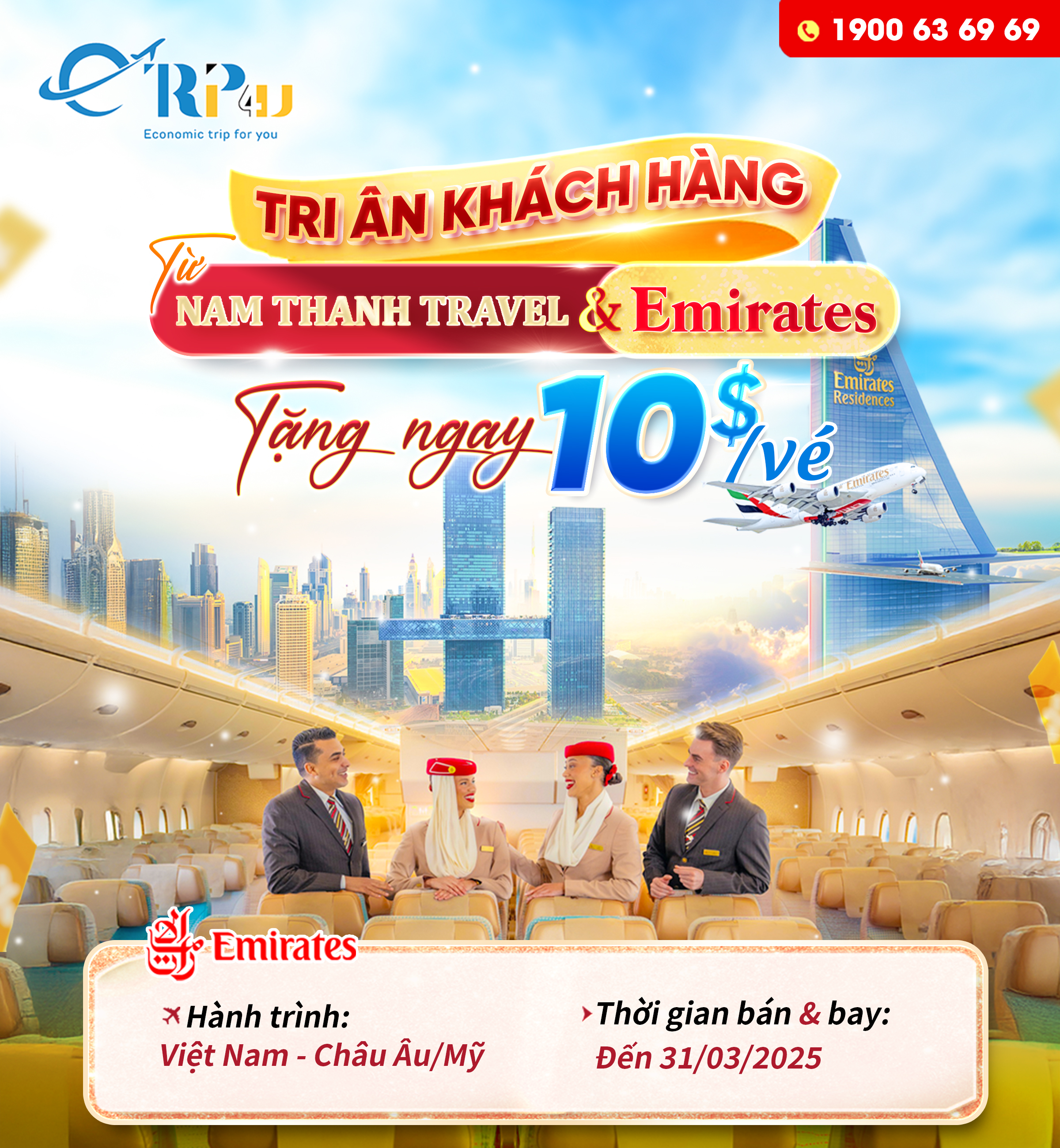 Tặng ngay 10$/vé khi đặt vé Emirates tại Nam Thanh Travel Tặng ngay 10$/vé khi đặt vé Emirates tại Nam Thanh Travel