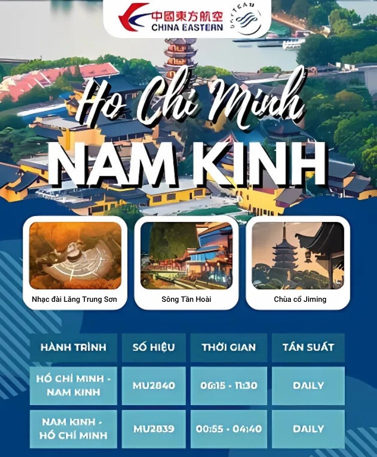 China Eastern Airlines: Mở chuyến đường bay Hồ Chí Minh – Nam Kinh China Eastern Airlines: Mở chuyến đường bay Hồ Chí Minh – Nam Kinh