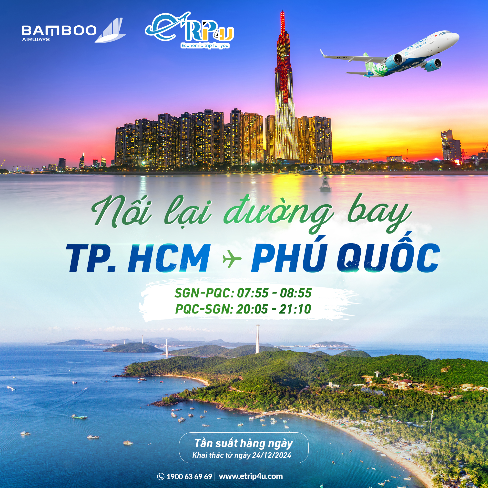 Bamboo Airways: Mở lại đường bay Hồ Chí Minh - Phú Quốc Bamboo Airways: Mở lại đường bay Hồ Chí Minh - Phú Quốc