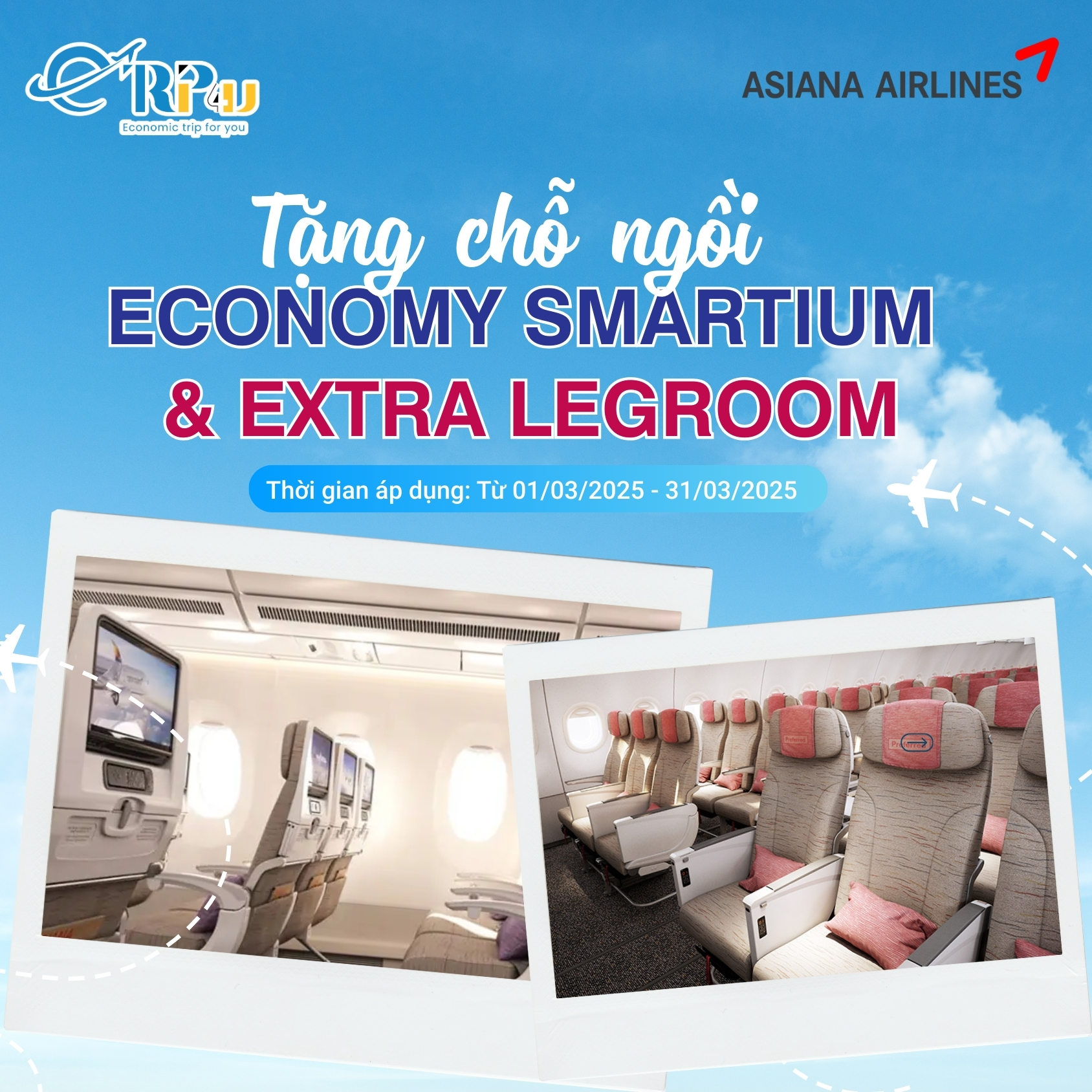 ASIANA AIRLINES Tặng Chỗ Ngồi Economy Smartium & Extra Legroom Miễn Ph&iacute;