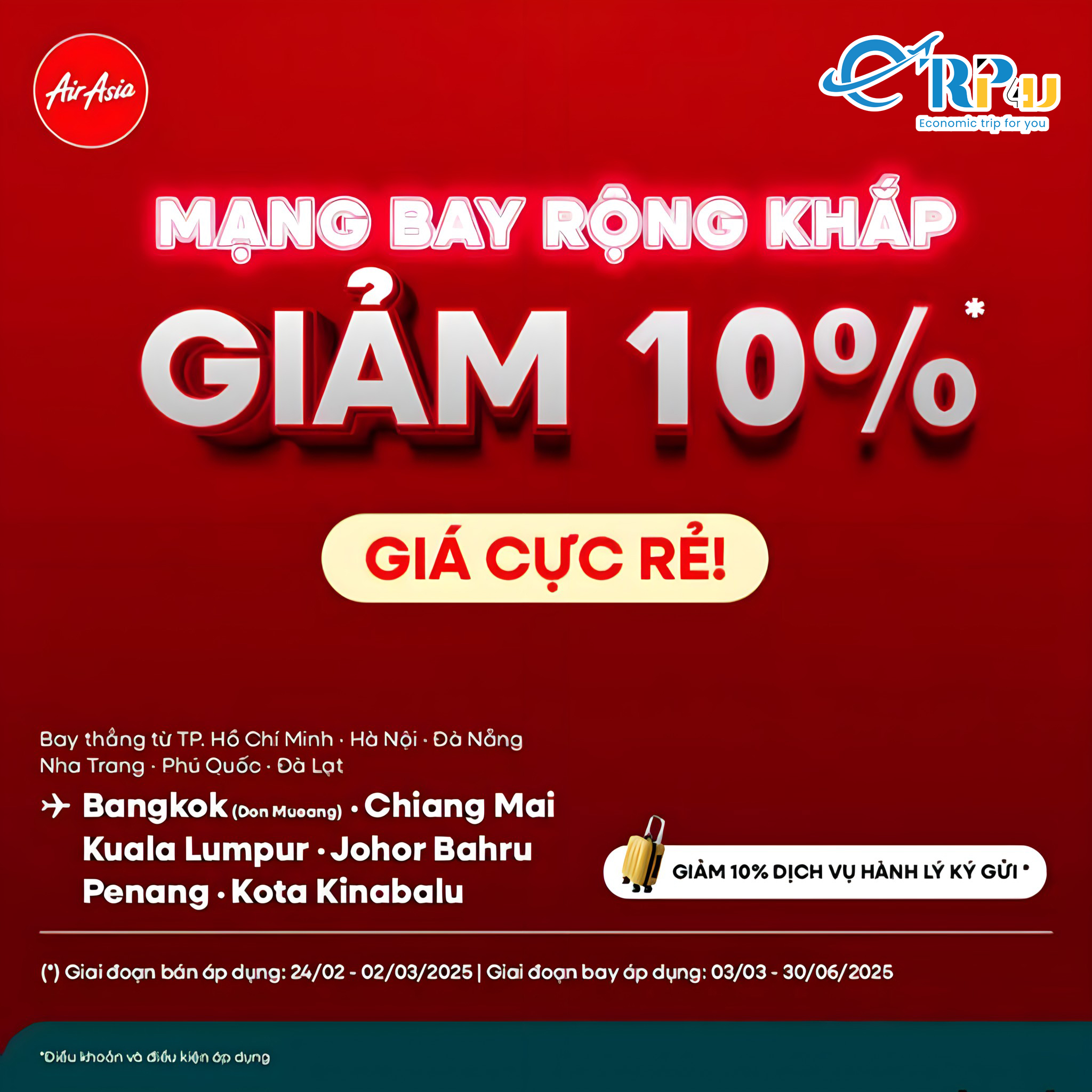 Ưu Đ&atilde;i Nh&acirc;n Đ&ocirc;i &ndash; C&ugrave;ng Bay AirAsia Ngay!