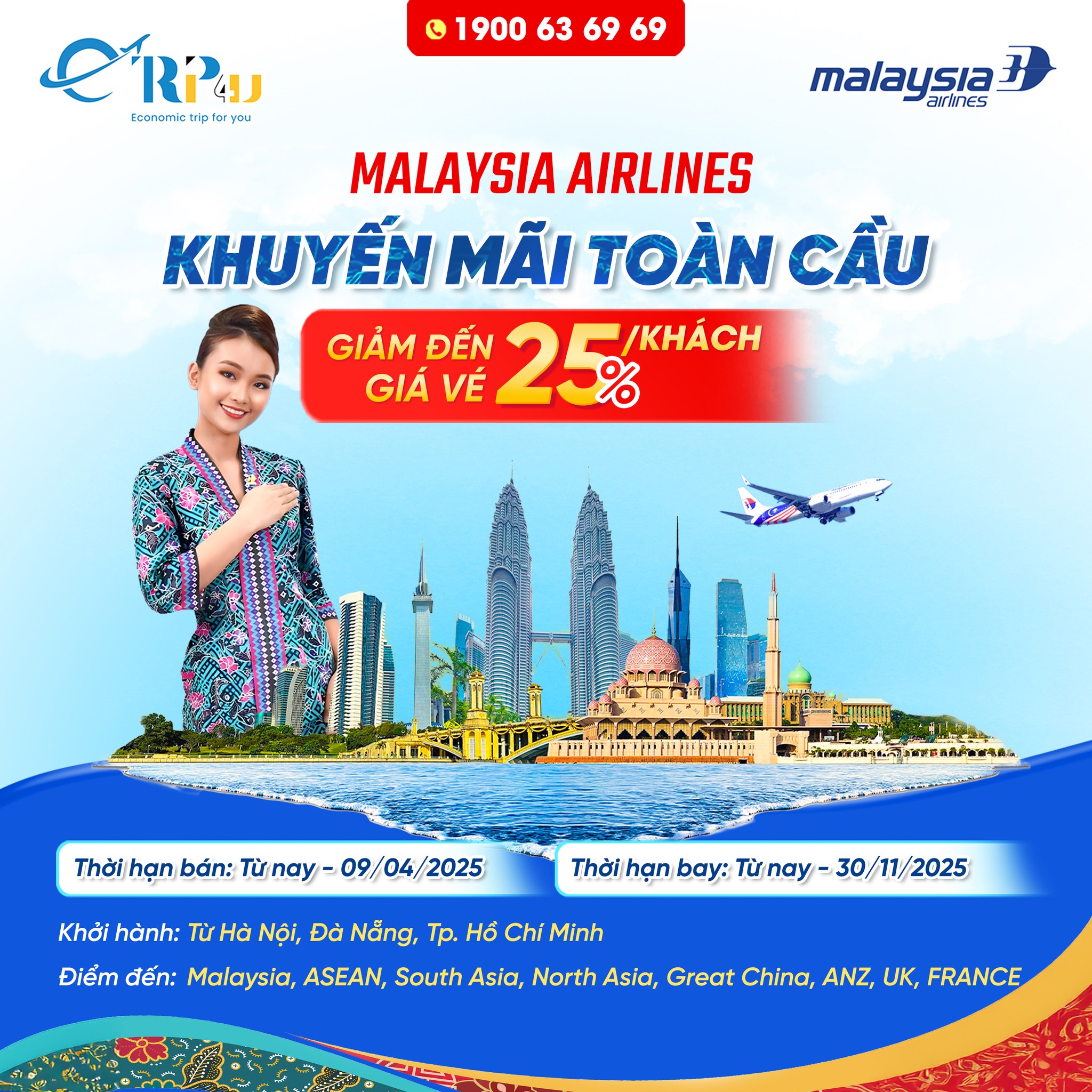 Malaysia Airlines khuyến mại to&agrave;n cầu giảm đến 25% gi&aacute; v&eacute;