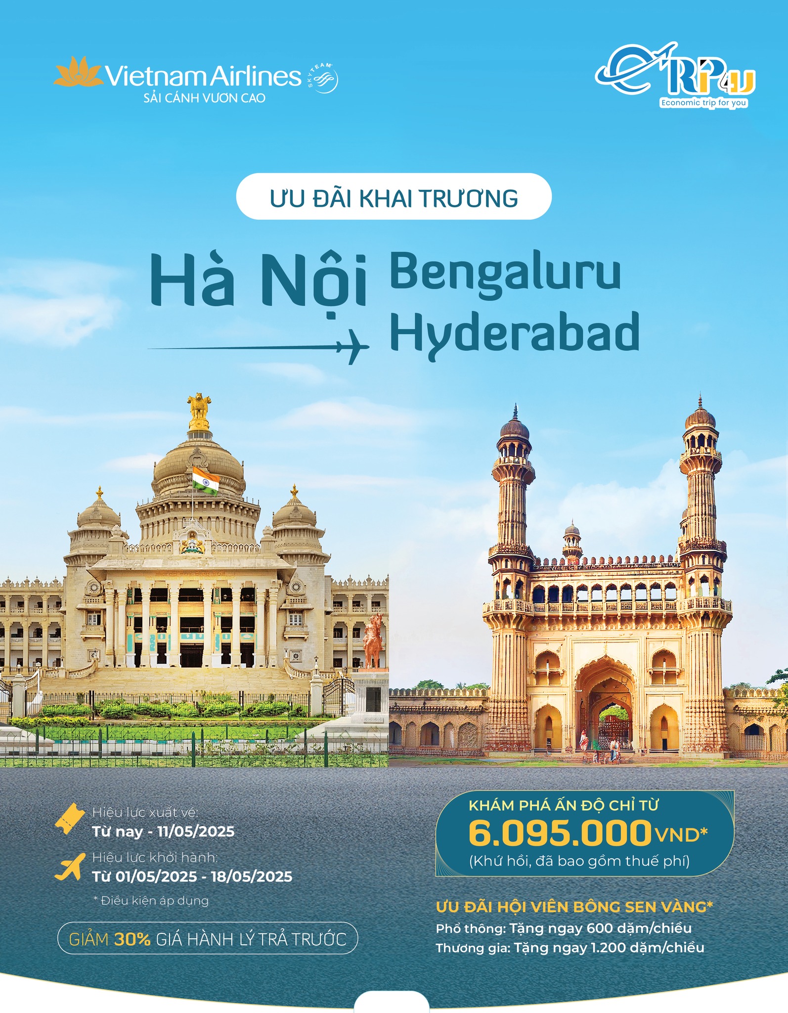 Vietnam Airlines ch&iacute;nh thức mở b&aacute;n v&eacute; cho hai đường bay mới H&agrave; Nội - Bengaluru & H&agrave; Nội - Hyderabad