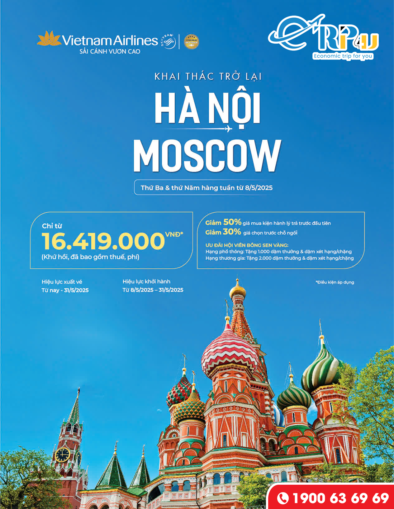  Vietnam Airlines ch&iacute;nh thức khai th&aacute;c trở lại đường bay thẳng H&agrave; Nội - Moscow