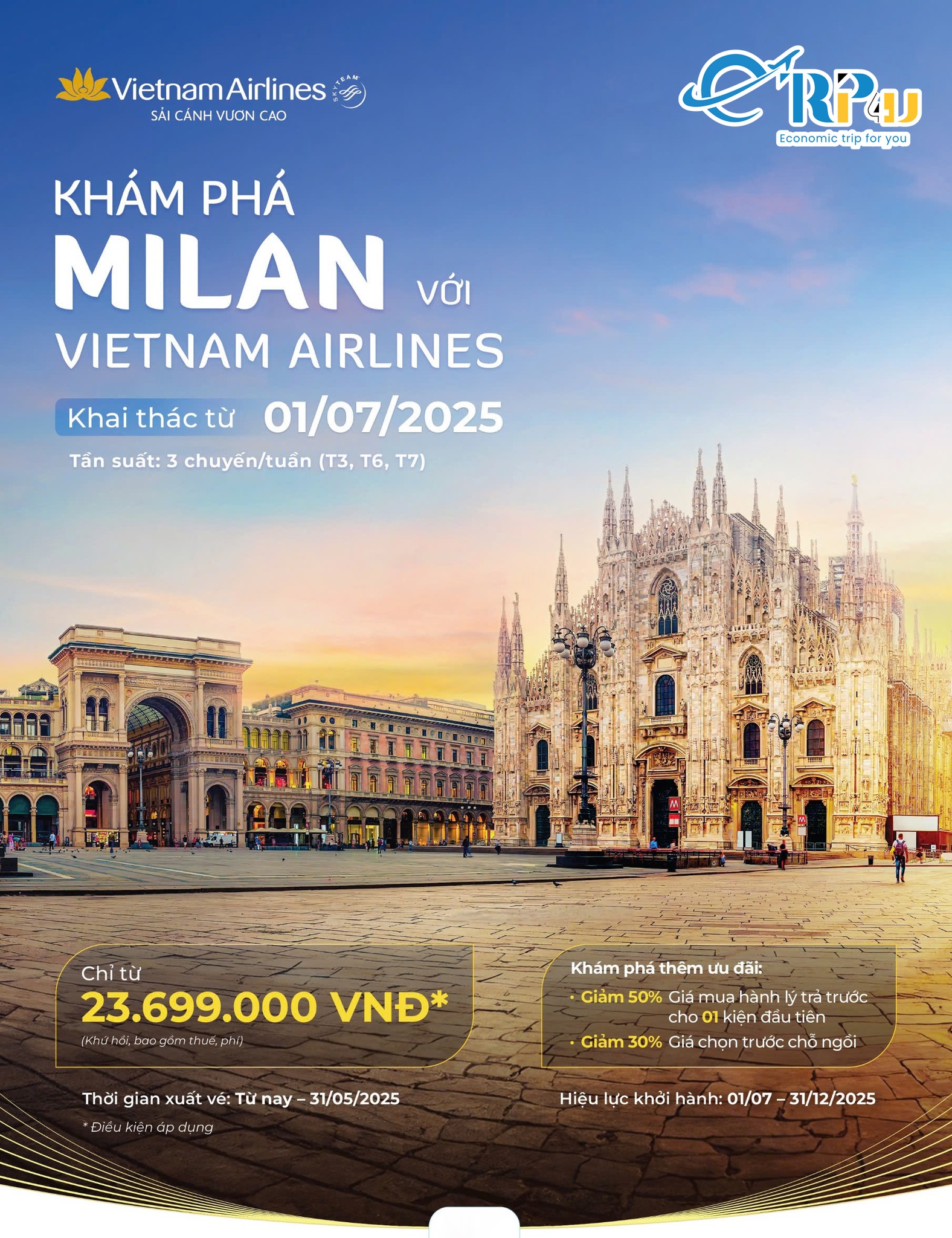 Vietnam Airlines ch&iacute;nh thức mở đường bay mới H&agrave; Nội - Milan với ưu đ&atilde;i gi&aacute; v&eacute; đặc biệt