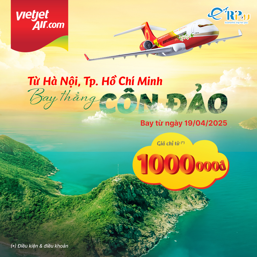 Vietjet ch&iacute;nh thức mở đường bay thẳng từ H&agrave; Nội v&agrave; TP.HCM đến C&ocirc;n Đảo