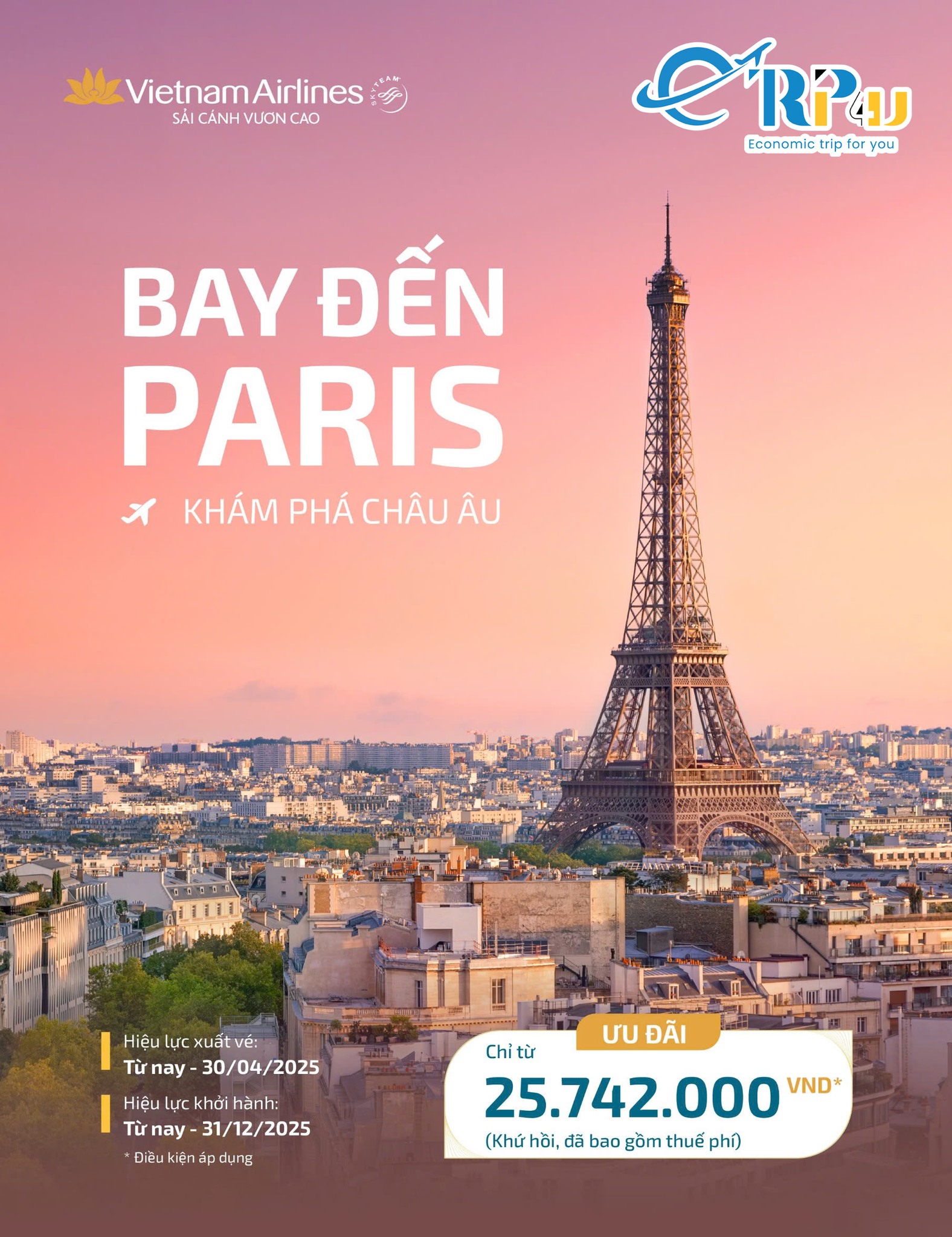 Bay đến Paris - Kh&aacute;m ph&aacute; Ch&acirc;u &Acirc;u l&atilde;ng mạn c&ugrave;ng Vietnam Airlines!