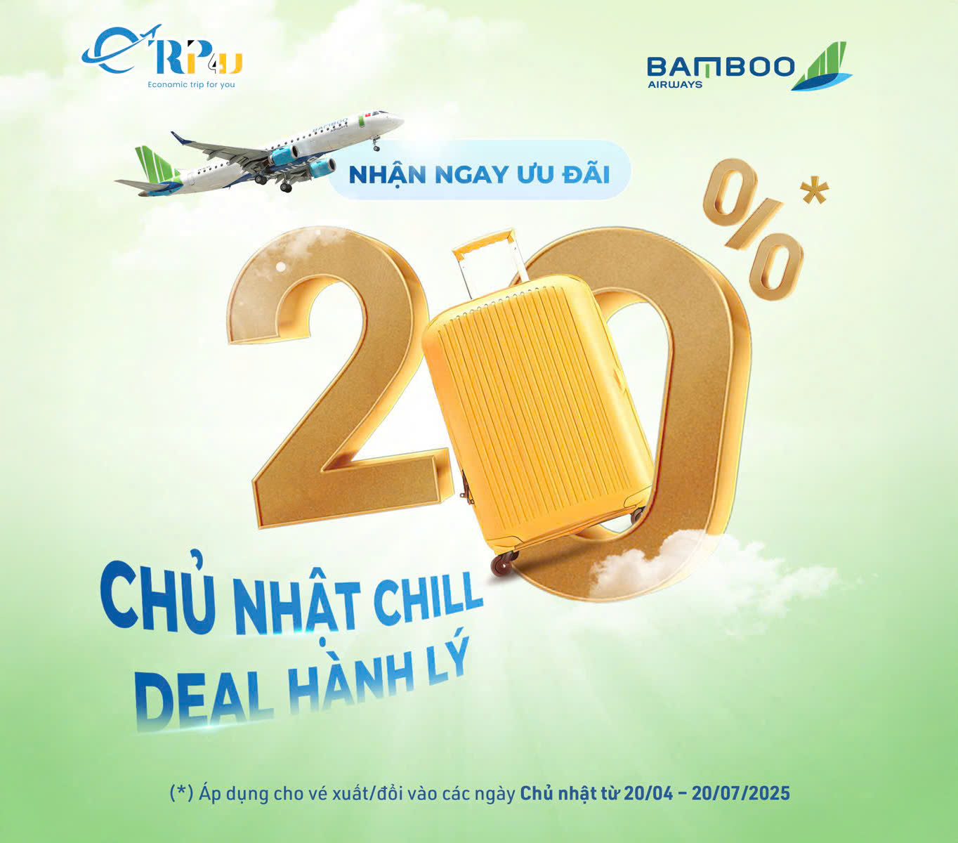 Đặt v&eacute; v&agrave;o chủ nhật để nhận ưu đ&atilde;i ph&iacute; h&agrave;nh l&yacute; tới 20%