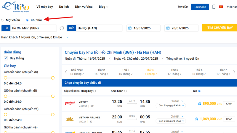 Đặt vé máy bay khứ hồi đơn giản trên Vnbuy Đặt vé máy bay khứ hồi đơn giản trên Vnbuy
