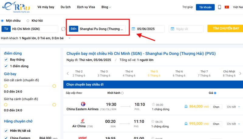 Các bước đặt vé máy bay đi Thượng Hải dễ dàng tại Vnbuy Các bước đặt vé máy bay đi Thượng Hải dễ dàng tại Vnbuy
