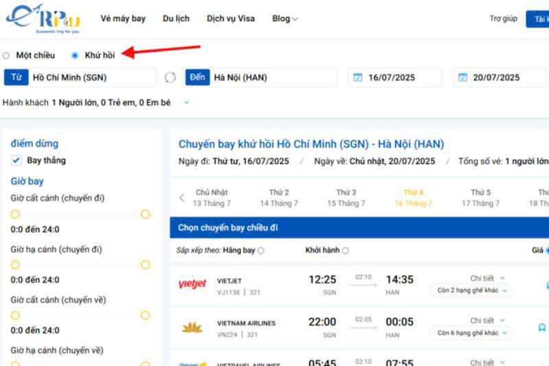 Cách đặt vé máy bay khứ hồi tại Vnbuy Cách đặt vé máy bay khứ hồi tại Vnbuy