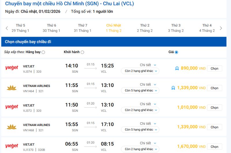 Hướng dẫn săn vé máy bay Sài Gòn Chu Lai giá rẻ trên Vnbuy Hướng dẫn săn vé máy bay Sài Gòn Chu Lai giá rẻ trên Vnbuy