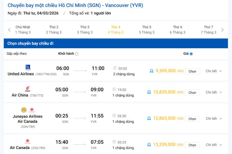 Gi&aacute; v&eacute; m&aacute;y bay đi Canada tham khảo tại website Vnbuy