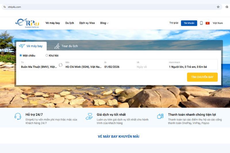 C&aacute;ch đặt v&eacute;&nbsp;m&aacute;y bay Đắk Lắk - S&agrave;i G&ograve;n tại Vnbuy