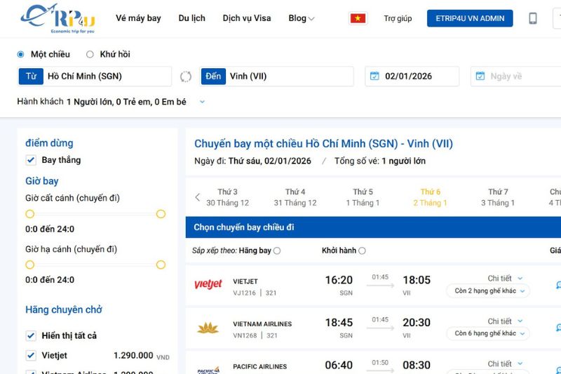 Các bước đặt vé máy bay từ Sài Gòn về Vinh Các bước đặt vé máy bay từ Sài Gòn về Vinh