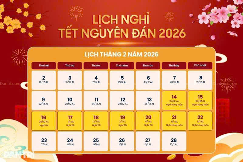 Lịch nghỉ tết Nguyên Đán 2026 dự kiến Lịch nghỉ tết Nguyên Đán 2026 dự kiến