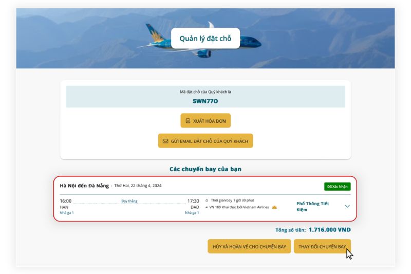 Check v&eacute; m&aacute;y bay Vietnam Airlines đ&atilde; đặt tr&ecirc;n website