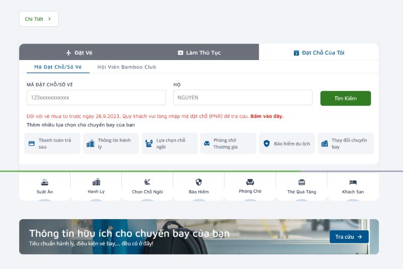 Kiểm tra qua website ch&iacute;nh thức của Bamboo Airways