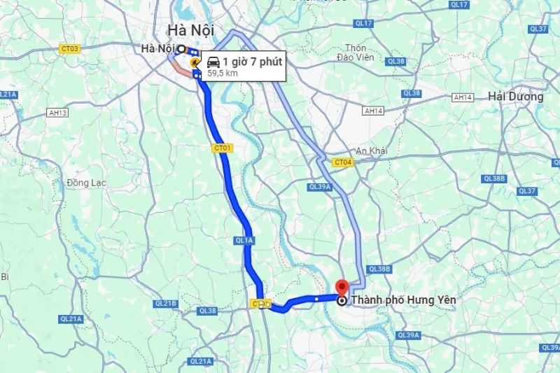 Khoảng cách Hà Nội - Hưng Yên Khoảng cách Hà Nội - Hưng Yên