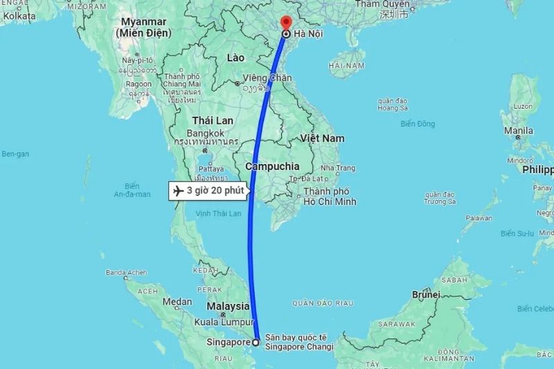 Thời gian & khoảng cách bay từ Hà Nội đến Singapore Thời gian & khoảng cách bay từ Hà Nội đến Singapore