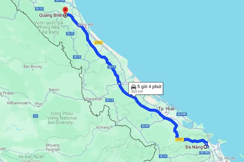 Quảng B&igrave;nh c&aacute;ch Đ&agrave; Nẵng bao nhi&ecirc;u km?