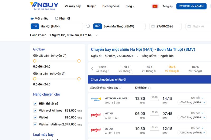 Đặt vé máy bay đi Buôn Mê Thuột giá rẻ tại Vnbuy Đặt vé máy bay đi Buôn Mê Thuột giá rẻ tại Vnbuy