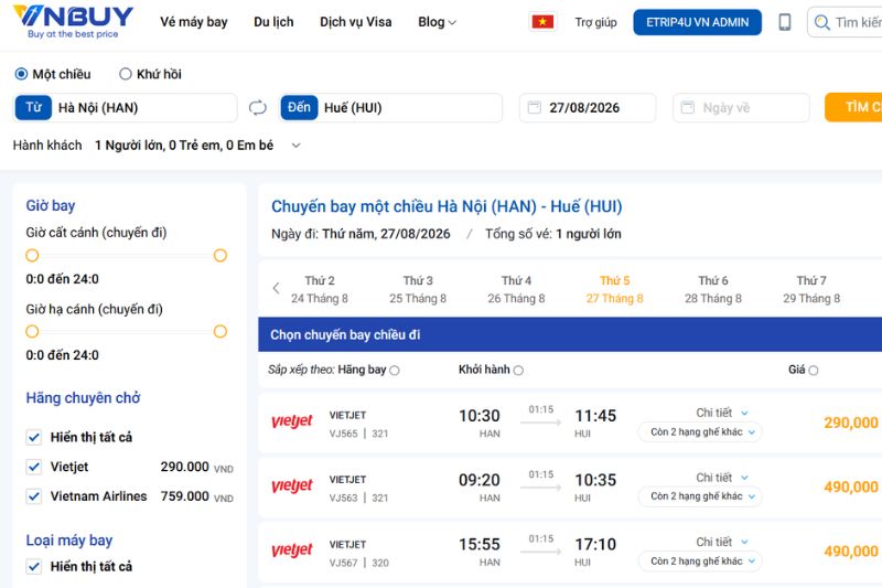 Cập nhật gi&aacute; v&eacute; m&aacute;y bay đi Huế bao nhi&ecirc;u tiền